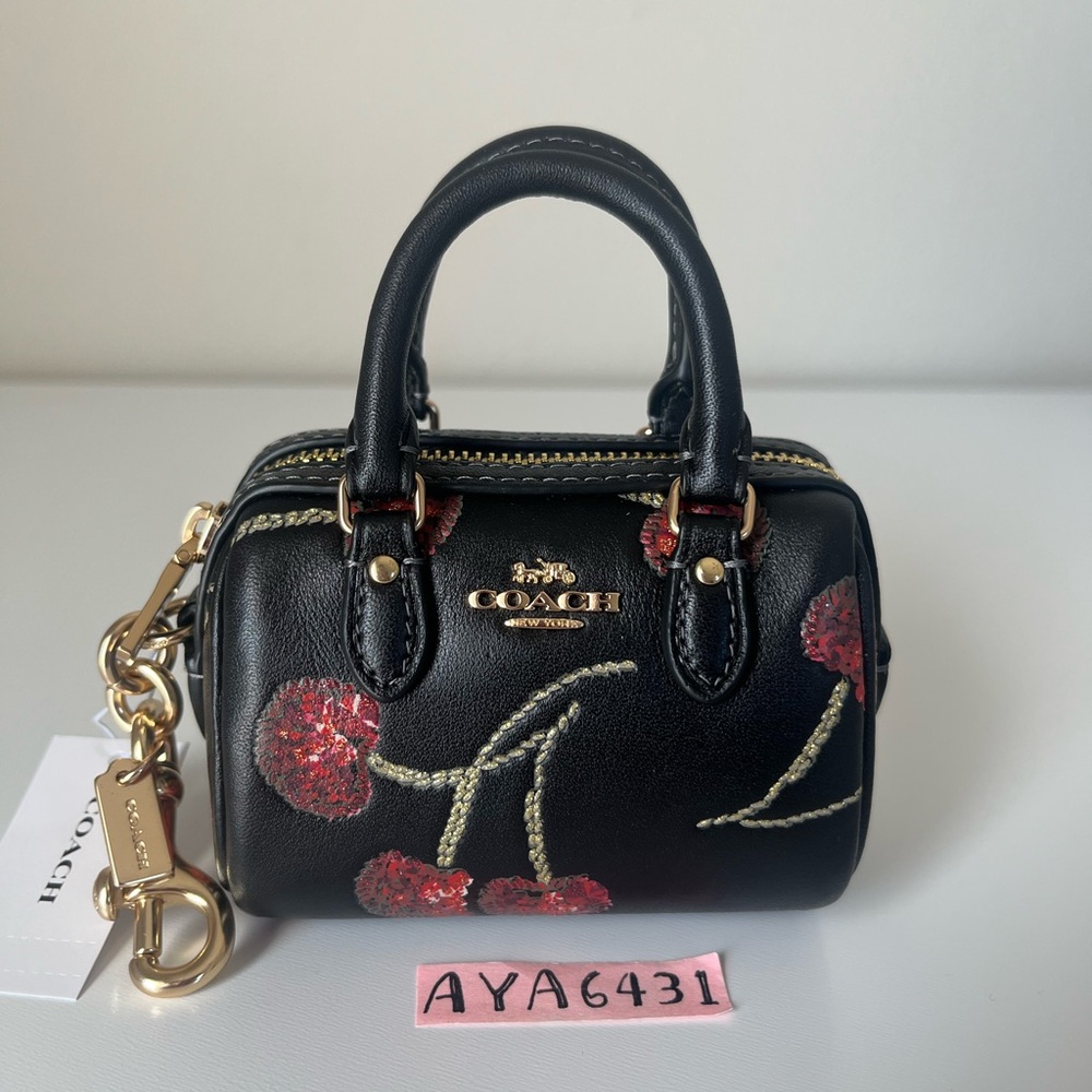 Coach Mini Rowan Bag Charm With Cherry Print🎈🎈